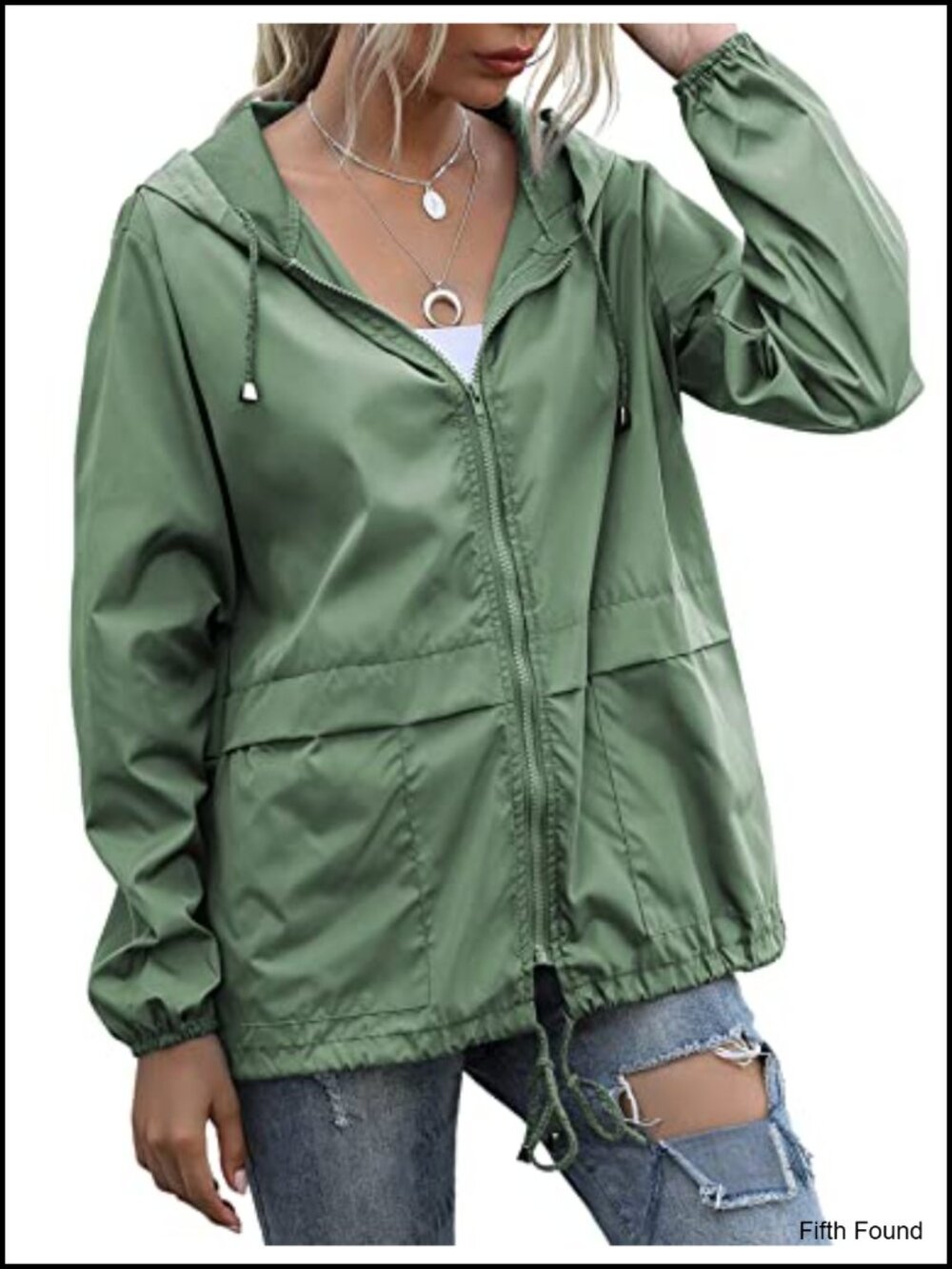 Women's Lightweight Waterproof Packable Hooded Raincoat Zip Up